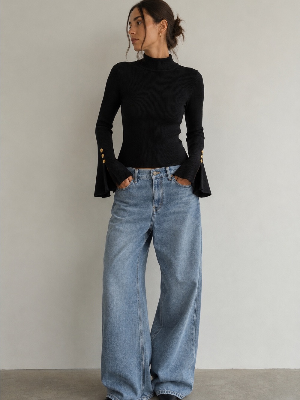 ALC Black Ribbed Knit Sweater M Italian Yarn Merino Wool Old Money Capsule Chic